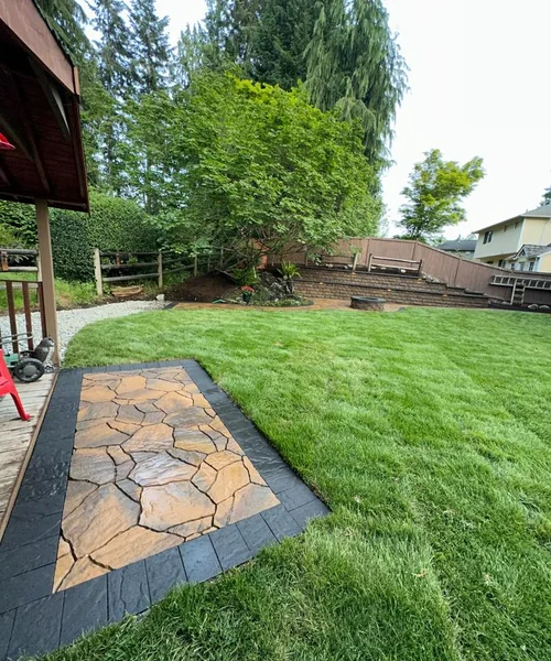 Installation of natural Grass, Retaining wall construction & Fire Pit in Lake Stevens 